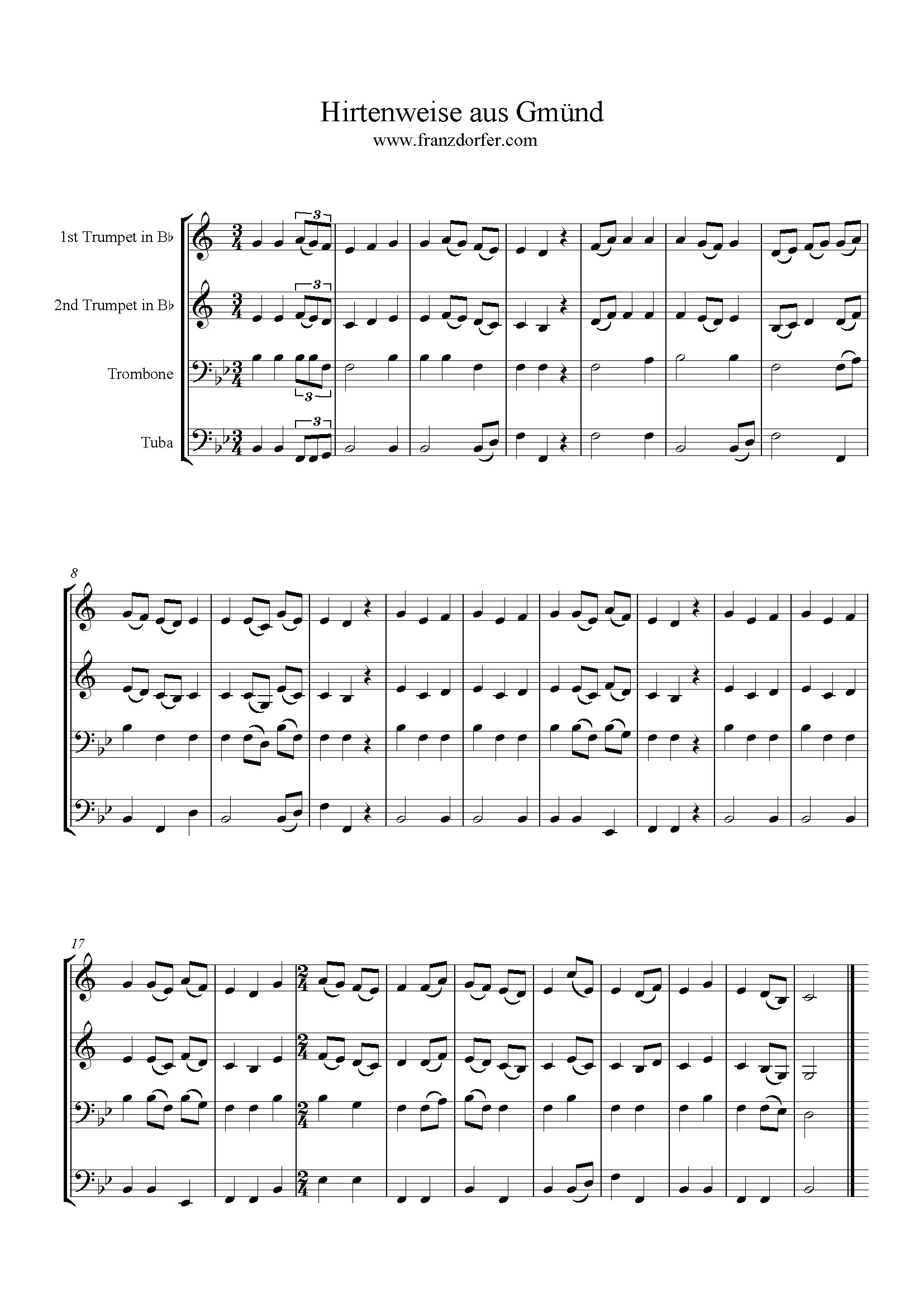 Hirtenweise aus Gmünd, Brassquartett Weihnachtslieder für Blechbläser , Hirtenweise aus Gmünd